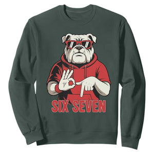Six Seven Bulldog Meme Sweatshirt Funny 67 Mascot Signs Internet Brainrot Lover TS02 Dark Forest Green Print Your Wear