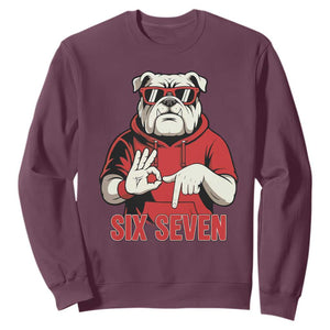 Six Seven Bulldog Meme Sweatshirt Funny 67 Mascot Signs Internet Brainrot Lover TS02 Maroon Print Your Wear