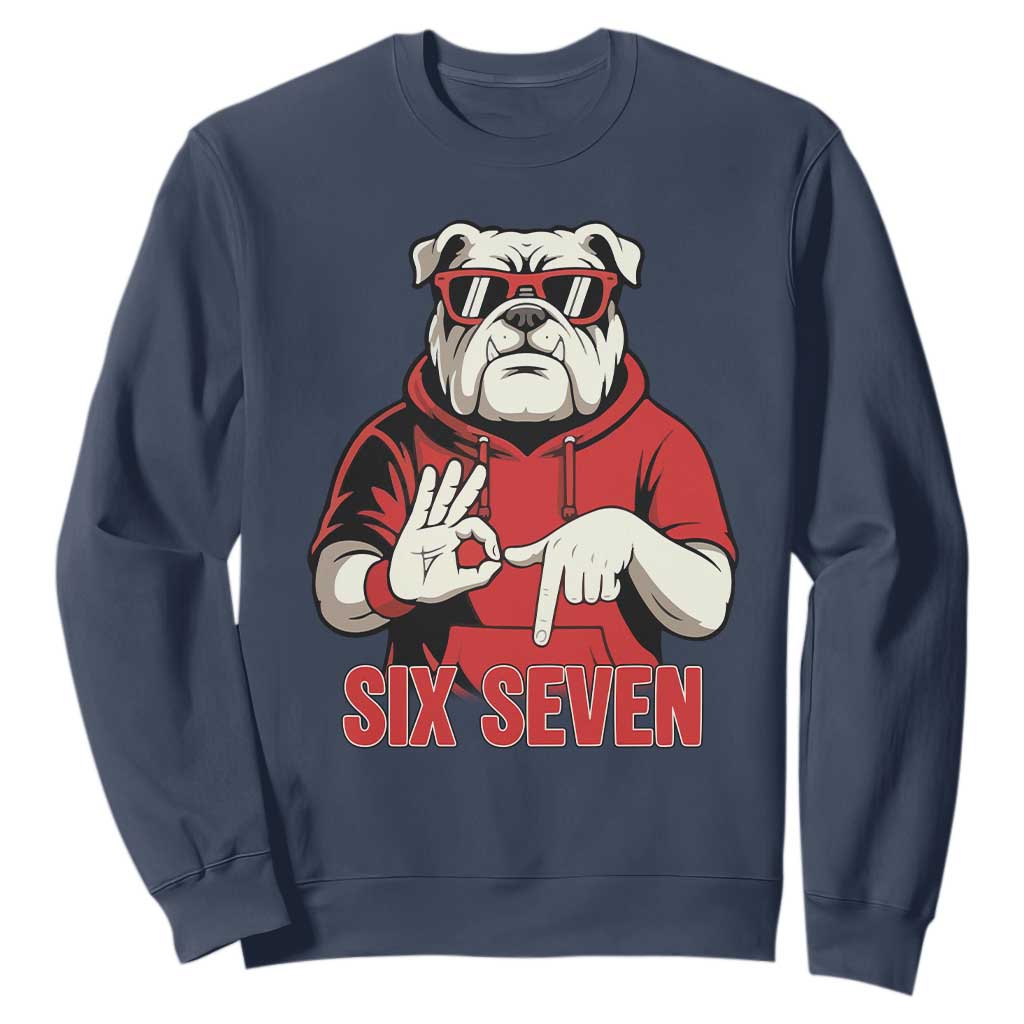Six Seven Bulldog Meme Sweatshirt Funny 67 Mascot Signs Internet Brainrot Lover TS02 Navy Print Your Wear
