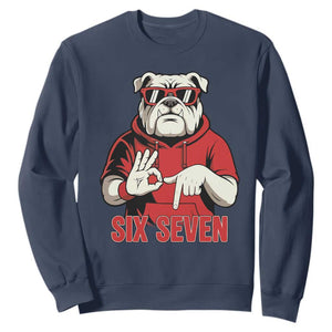 Six Seven Bulldog Meme Sweatshirt Funny 67 Mascot Signs Internet Brainrot Lover TS02 Navy Print Your Wear