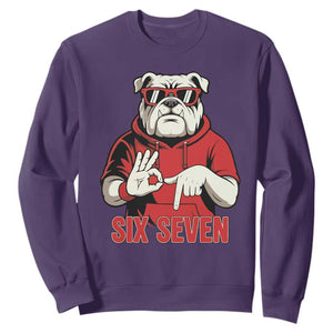 Six Seven Bulldog Meme Sweatshirt Funny 67 Mascot Signs Internet Brainrot Lover TS02 Purple Print Your Wear