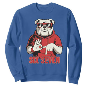Six Seven Bulldog Meme Sweatshirt Funny 67 Mascot Signs Internet Brainrot Lover TS02 Royal Blue Print Your Wear
