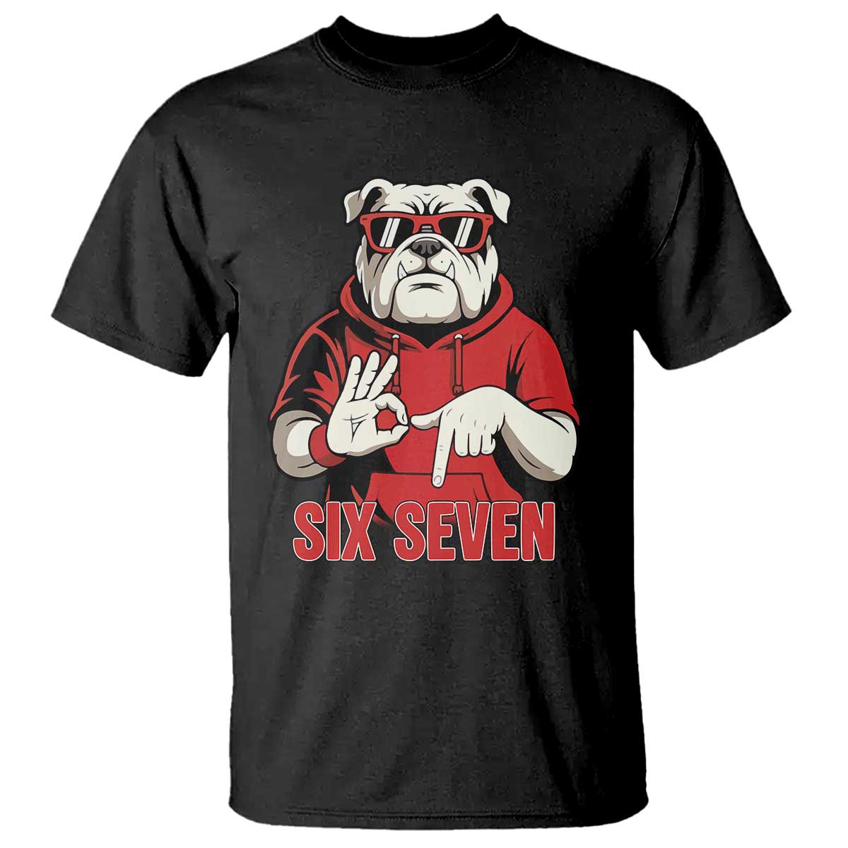 Six Seven Bulldog Meme T Shirt Funny 67 Mascot Signs Internet Brainrot Lover TS02 Black Print Your Wear