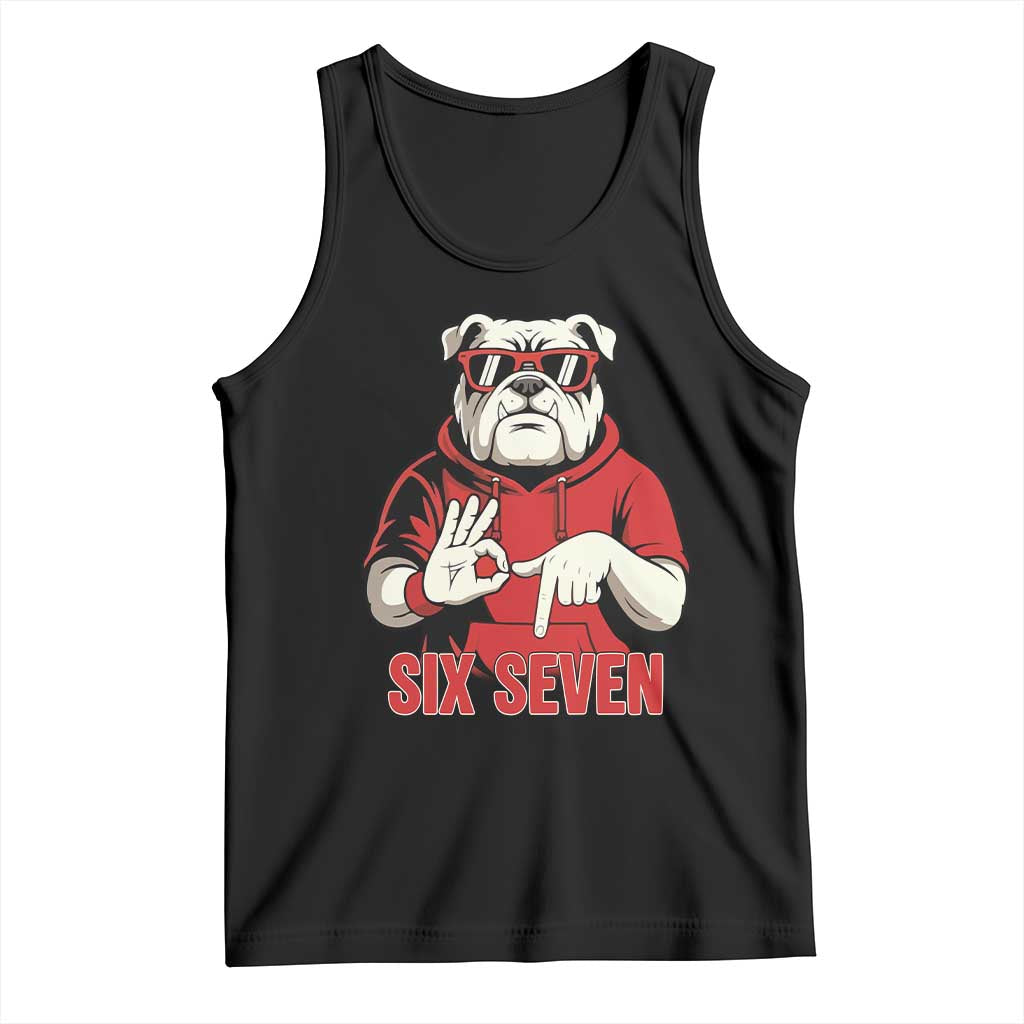 Six Seven Bulldog Meme Tank Top Funny 67 Mascot Signs Internet Brainrot Lover TS02 Black Print Your Wear