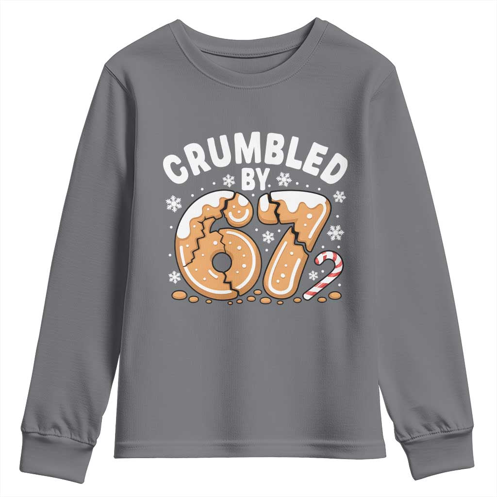 Crumbled by 67 Youth Sweatshirt Funny Gingerbread Christmas Meme Cookie Chaos TS02 Charcoal Print Your Wear
