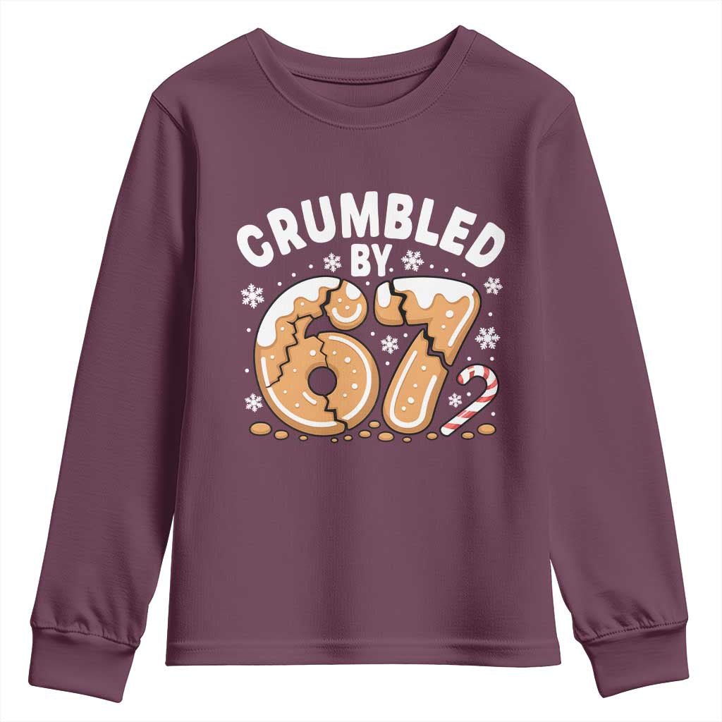 Crumbled by 67 Youth Sweatshirt Funny Gingerbread Christmas Meme Cookie Chaos TS02 Maroon Print Your Wear
