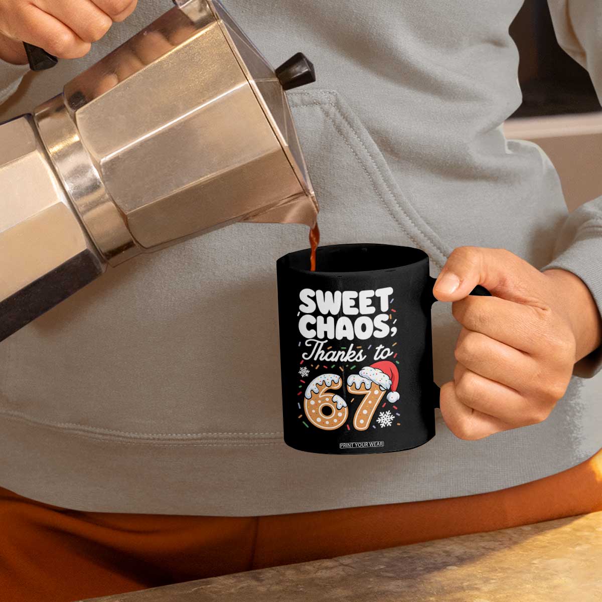 Sweet Chaos Thanks to 67 Coffee Mug Funny Christmas Cookie Meme with Sprinkles TS02 Print Your Wear