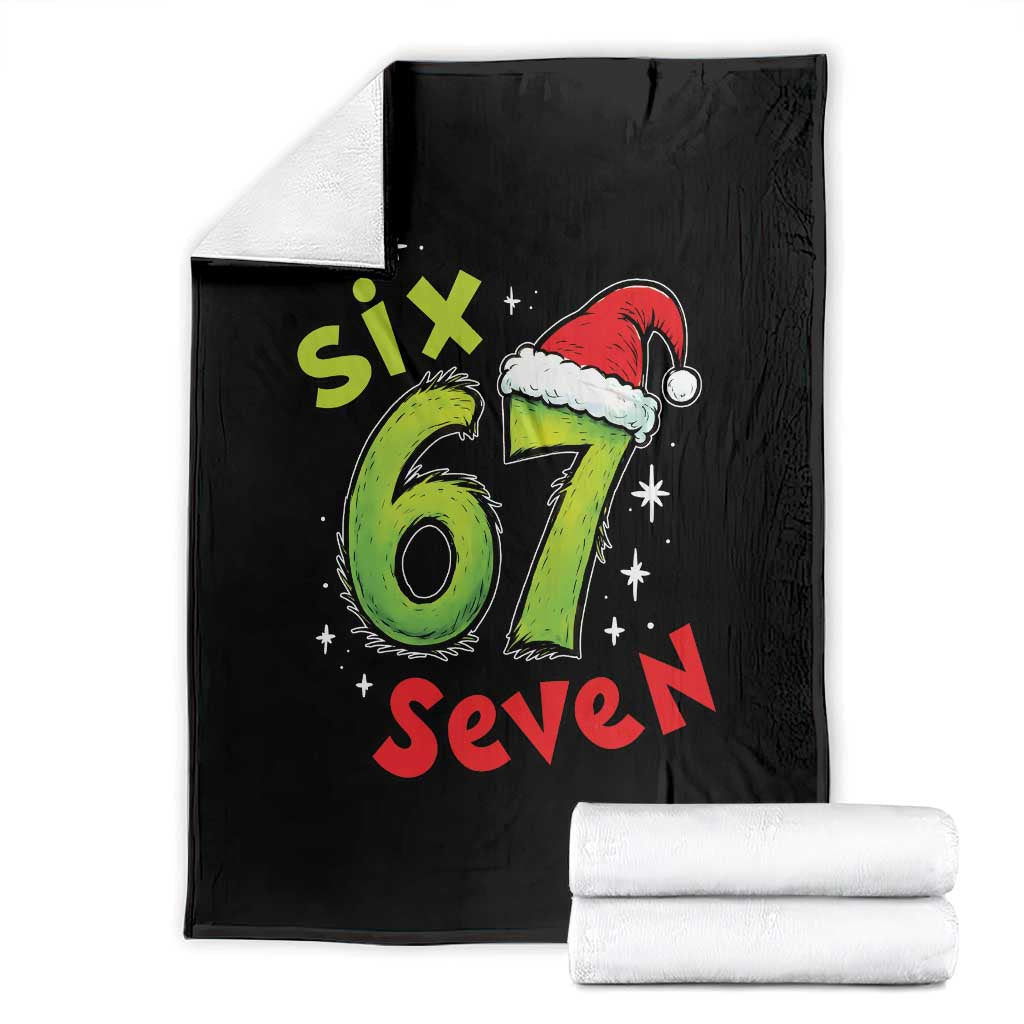 Six Seven Christmas Meme Throw Blanket Funny Green Grinchy 6 7 with Santa Hat TS02 Black Print Your Wear