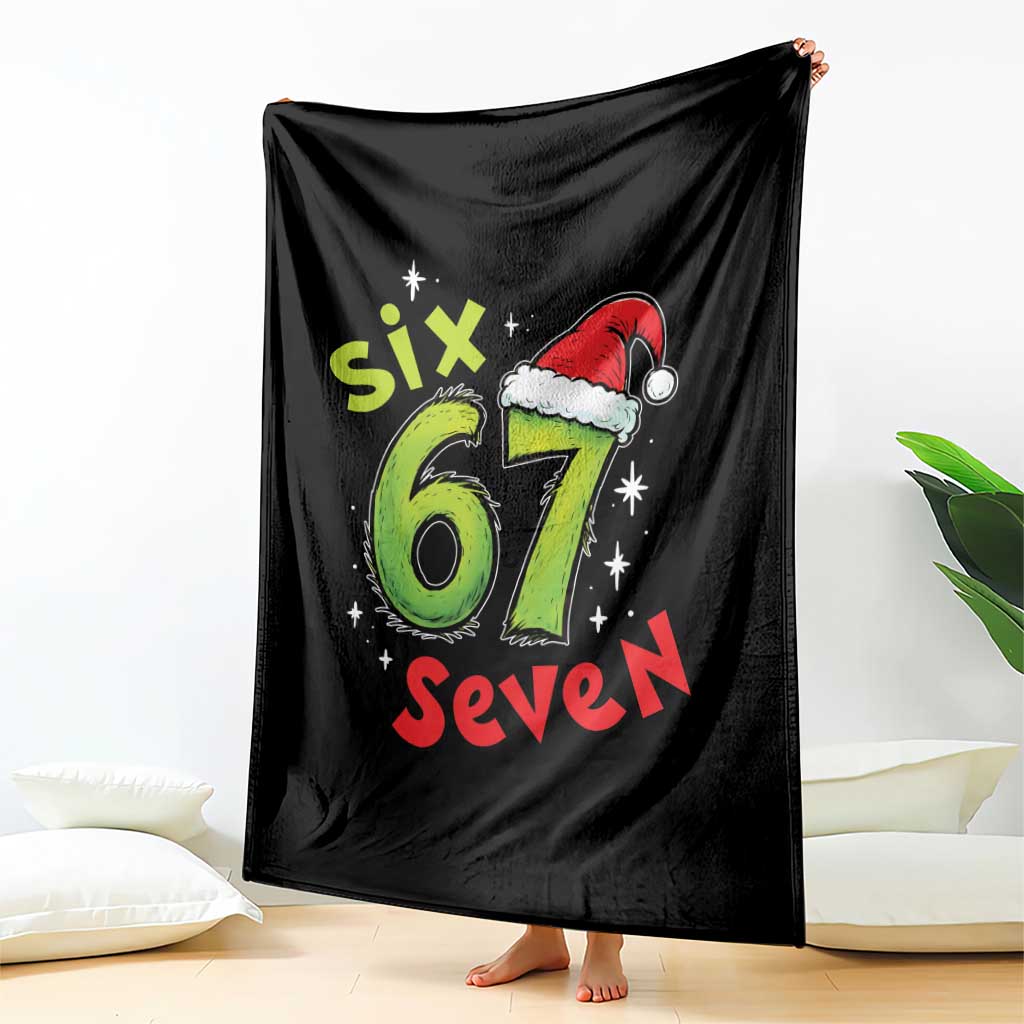 Six Seven Christmas Meme Throw Blanket Funny Green Grinchy 6 7 with Santa Hat TS02 Print Your Wear