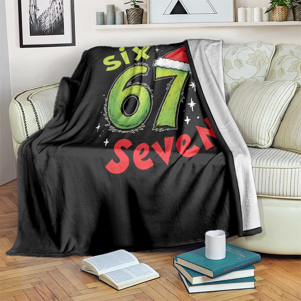 Six Seven Christmas Meme Throw Blanket Funny Green Grinchy 6 7 with Santa Hat TS02 Print Your Wear