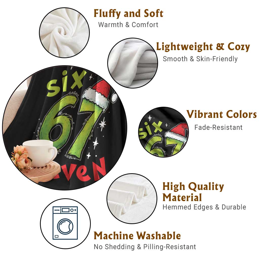 Six Seven Christmas Meme Throw Blanket Funny Green Grinchy 6 7 with Santa Hat TS02 Print Your Wear
