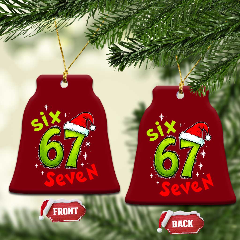 Six Seven Christmas Meme Ceramic Ornament Funny Green Grinchy 6 7 with Santa Hat TS02 Print Your Wear