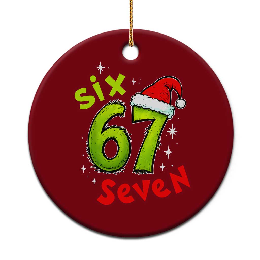 Six Seven Christmas Meme Ceramic Ornament Funny Green Grinchy 6 7 with Santa Hat TS02 1pc Red Print Your Wear