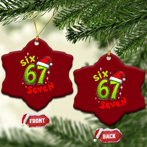 Six Seven Christmas Meme Ceramic Ornament Funny Green Grinchy 6 7 with Santa Hat TS02 Print Your Wear