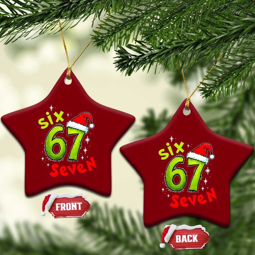 Six Seven Christmas Meme Ceramic Ornament Funny Green Grinchy 6 7 with Santa Hat TS02 Print Your Wear