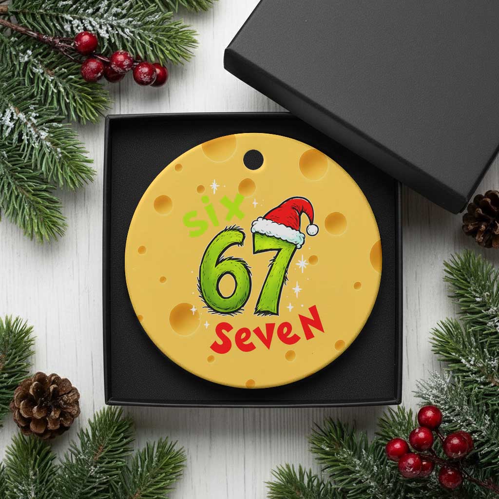Six Seven Christmas Meme Ceramic Ornament Funny Green Grinchy 6 7 with Santa Hat TS02 1pc Yellow Cheese Print Your Wear