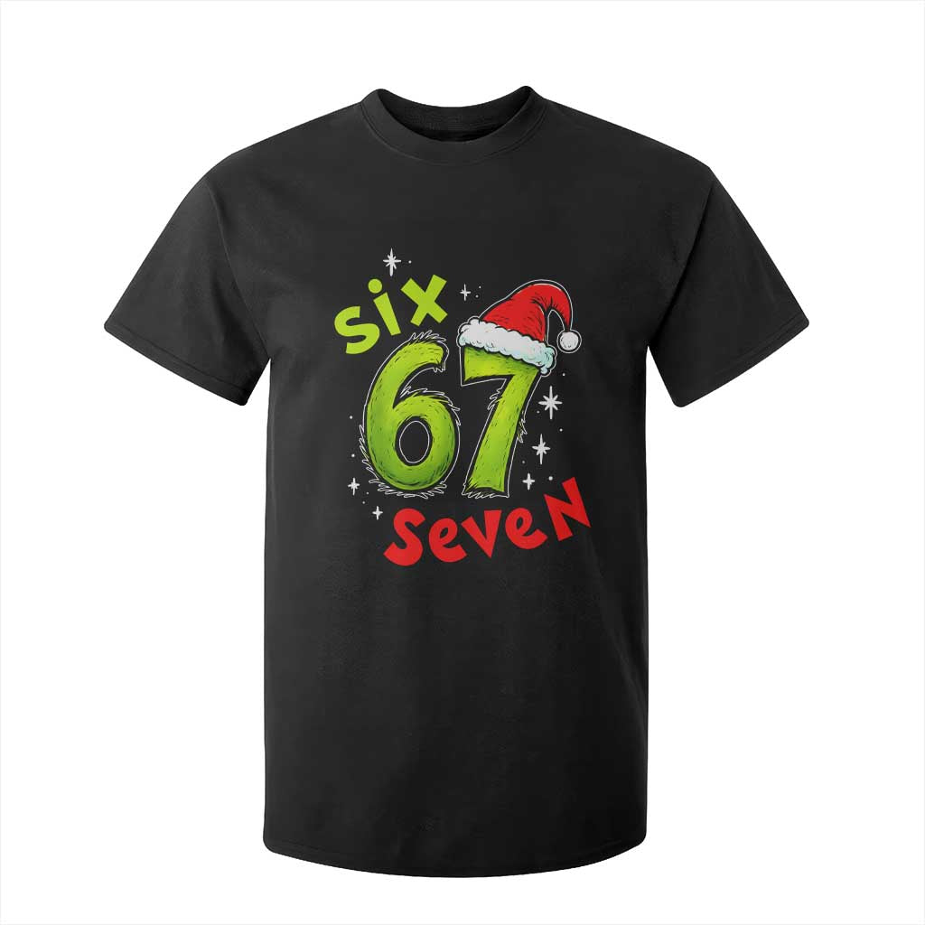 Six Seven Christmas Meme T Shirt For Kid Funny Green Grinchy 6 7 with Santa Hat TS02 Black Print Your Wear