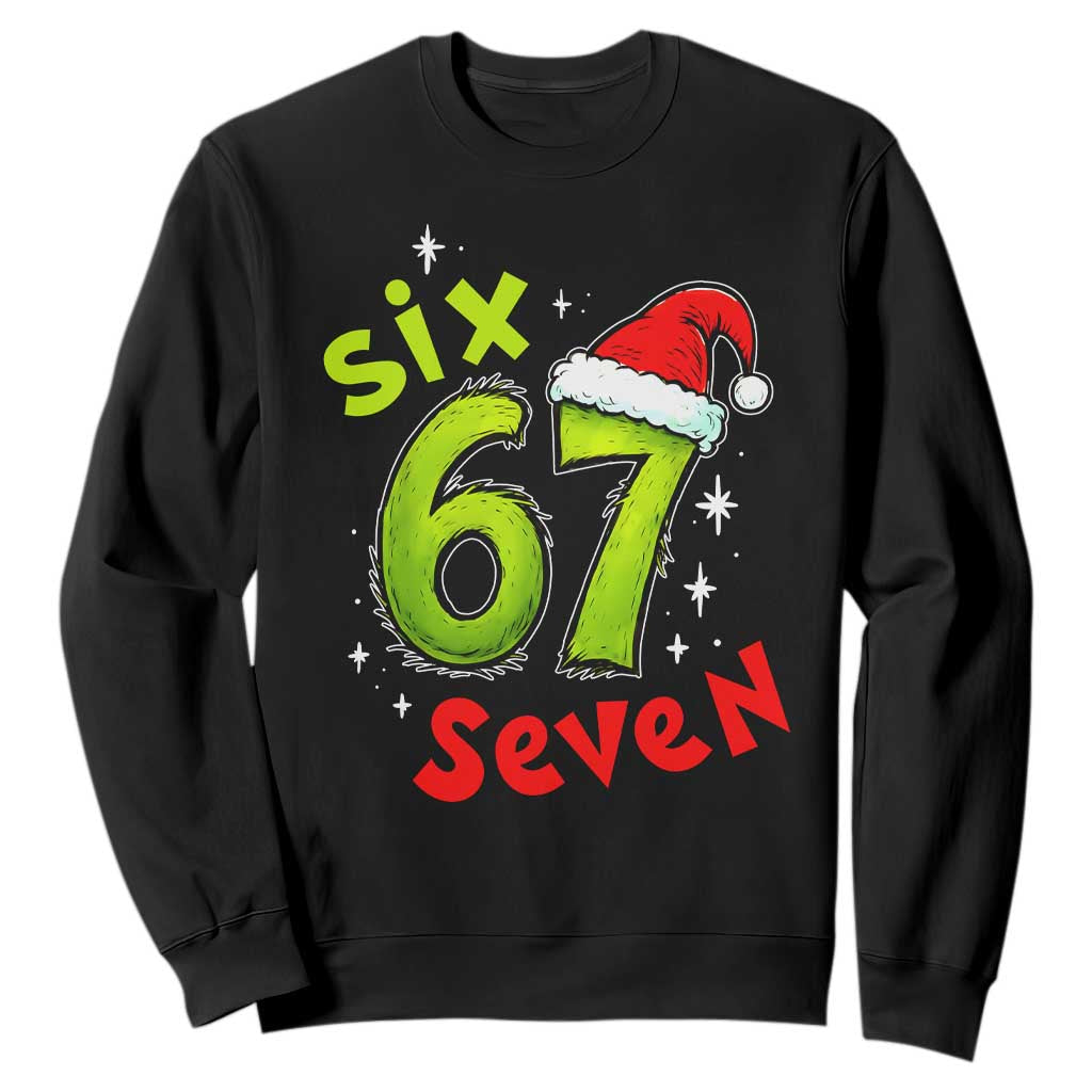 Six Seven Christmas Meme Sweatshirt Funny Green Grinchy 6 7 with Santa Hat TS02 Black Print Your Wear