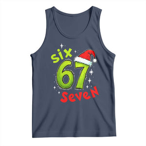 Six Seven Christmas Meme Tank Top Funny Green Grinchy 6 7 with Santa Hat TS02 Navy Print Your Wear