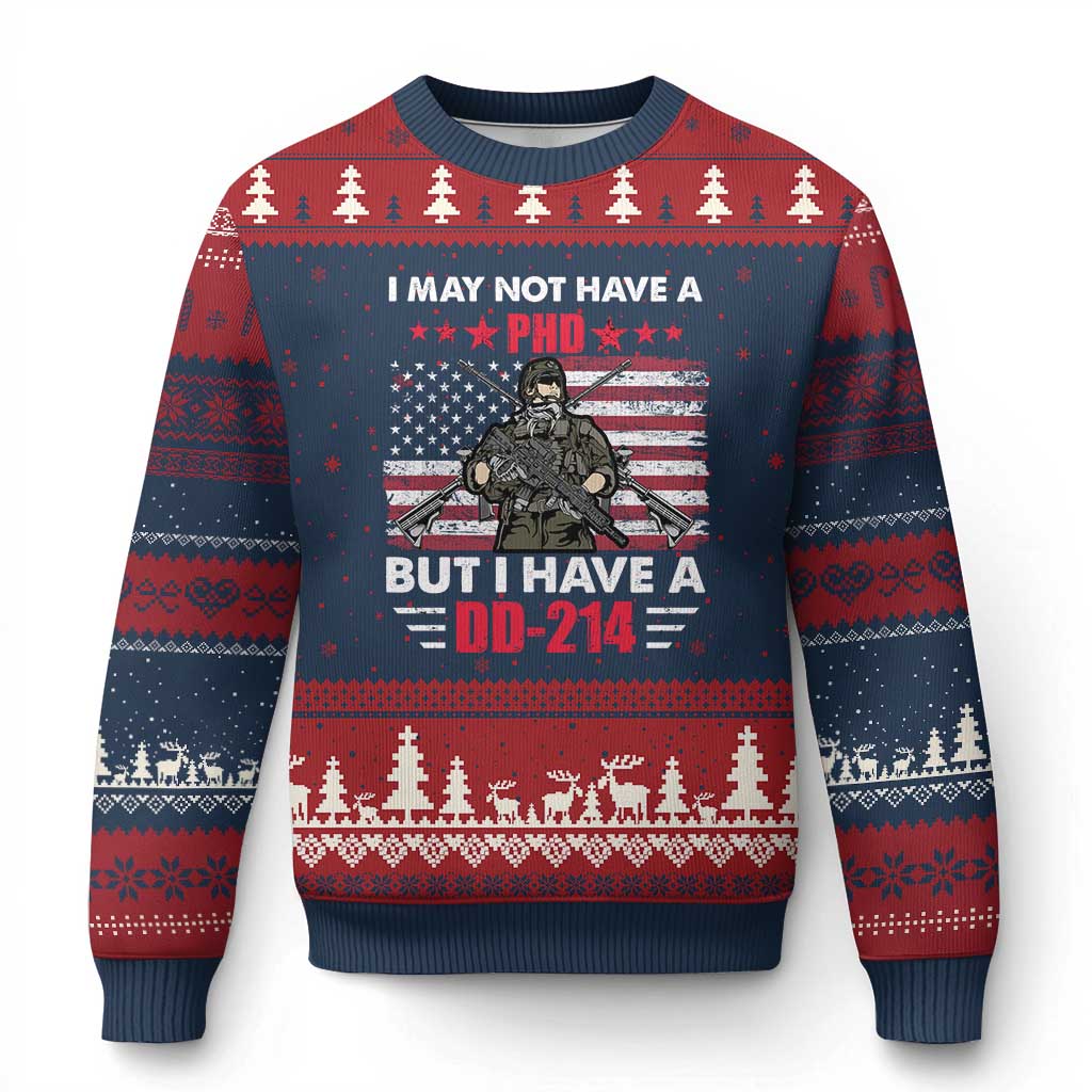 American Veteran Ugly Christmas Sweater I May Not Have A PhD But Have A DD-214 US Bald Eagle TS02 Navy Red Print Your Wear