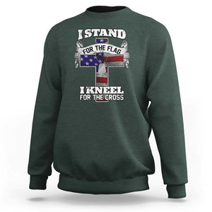 Patriotic Christian Sweatshirt I Stand For The Flag I Kneel For The Cross God American Flag Dog Tag TS02 Dark Forest Green Print Your Wear