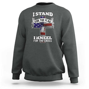 Patriotic Christian Sweatshirt I Stand For The Flag I Kneel For The Cross God American Flag Dog Tag TS02 Dark Heather Print Your Wear