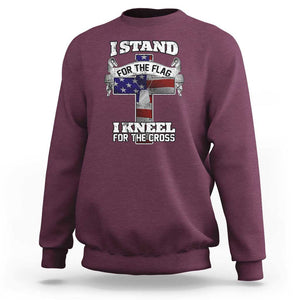 Patriotic Christian Sweatshirt I Stand For The Flag I Kneel For The Cross God American Flag Dog Tag TS02 Maroon Print Your Wear