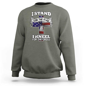 Patriotic Christian Sweatshirt I Stand For The Flag I Kneel For The Cross God American Flag Dog Tag TS02 Military Green Print Your Wear