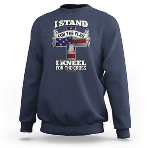 Patriotic Christian Sweatshirt I Stand For The Flag I Kneel For The Cross God American Flag Dog Tag TS02 Navy Print Your Wear