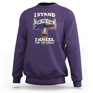 Patriotic Christian Sweatshirt I Stand For The Flag I Kneel For The Cross God American Flag Dog Tag TS02 Purple Print Your Wear