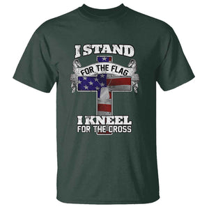 Patriotic Christian T Shirt I Stand For The Flag I Kneel For The Cross God American Flag Dog Tag TS02 Dark Forest Green Print Your Wear