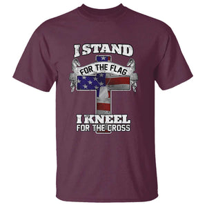 Patriotic Christian T Shirt I Stand For The Flag I Kneel For The Cross God American Flag Dog Tag TS02 Maroon Print Your Wear