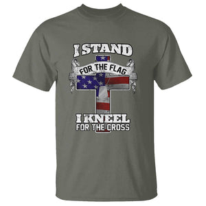 Patriotic Christian T Shirt I Stand For The Flag I Kneel For The Cross God American Flag Dog Tag TS02 Military Green Print Your Wear