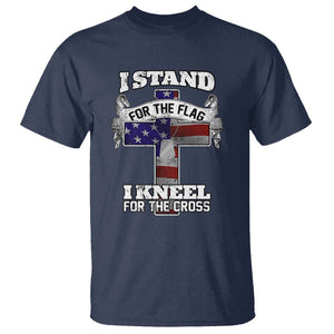 Patriotic Christian T Shirt I Stand For The Flag I Kneel For The Cross God American Flag Dog Tag TS02 Navy Print Your Wear