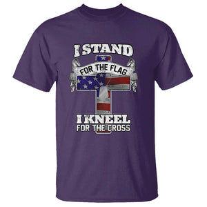 Patriotic Christian T Shirt I Stand For The Flag I Kneel For The Cross God American Flag Dog Tag TS02 Purple Print Your Wear