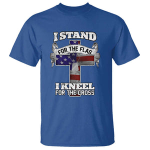 Patriotic Christian T Shirt I Stand For The Flag I Kneel For The Cross God American Flag Dog Tag TS02 Royal Blue Print Your Wear