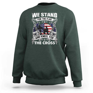 Patriotic Christian Sweatshirt We Stand For The Flag And Kneel For The Cross Faith American Flag TS02 Dark Forest Green Print Your Wear