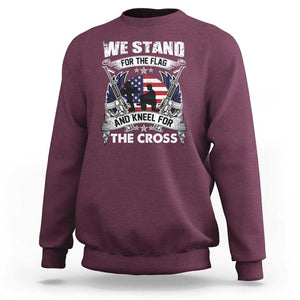 Patriotic Christian Sweatshirt We Stand For The Flag And Kneel For The Cross Faith American Flag TS02 Maroon Print Your Wear