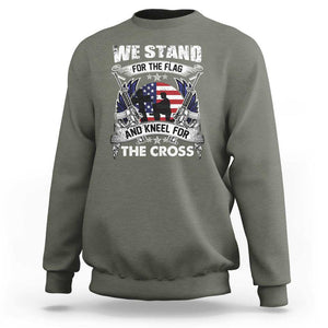 Patriotic Christian Sweatshirt We Stand For The Flag And Kneel For The Cross Faith American Flag TS02 Military Green Print Your Wear