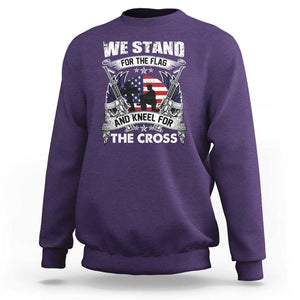 Patriotic Christian Sweatshirt We Stand For The Flag And Kneel For The Cross Faith American Flag TS02 Purple Print Your Wear