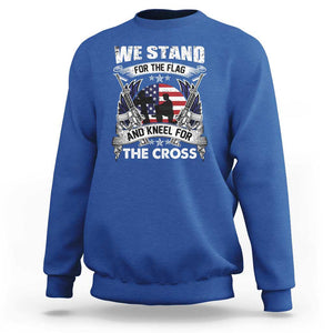 Patriotic Christian Sweatshirt We Stand For The Flag And Kneel For The Cross Faith American Flag TS02 Royal Blue Print Your Wear