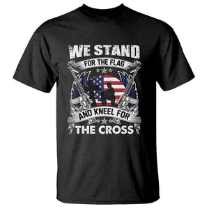 Patriotic Christian T Shirt We Stand For The Flag And Kneel For The Cross Faith American Flag TS02 Black Print Your Wear