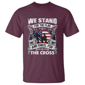 Patriotic Christian T Shirt We Stand For The Flag And Kneel For The Cross Faith American Flag TS02 Maroon Print Your Wear