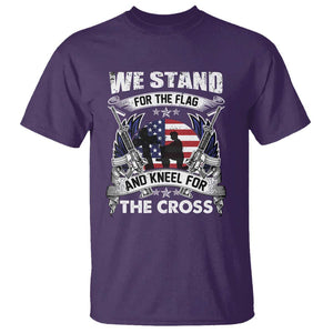 Patriotic Christian T Shirt We Stand For The Flag And Kneel For The Cross Faith American Flag TS02 Purple Print Your Wear