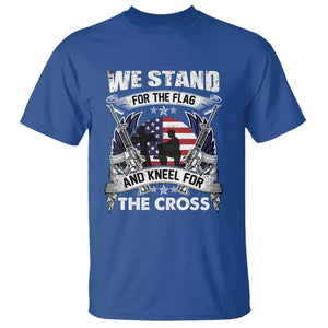 Patriotic Christian T Shirt We Stand For The Flag And Kneel For The Cross Faith American Flag TS02 Royal Blue Print Your Wear