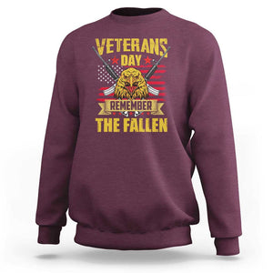 Veterans Day Sweatshirt Remember The Fallen US Flag Eagle Honor Heroes TS02 Maroon Print Your Wear