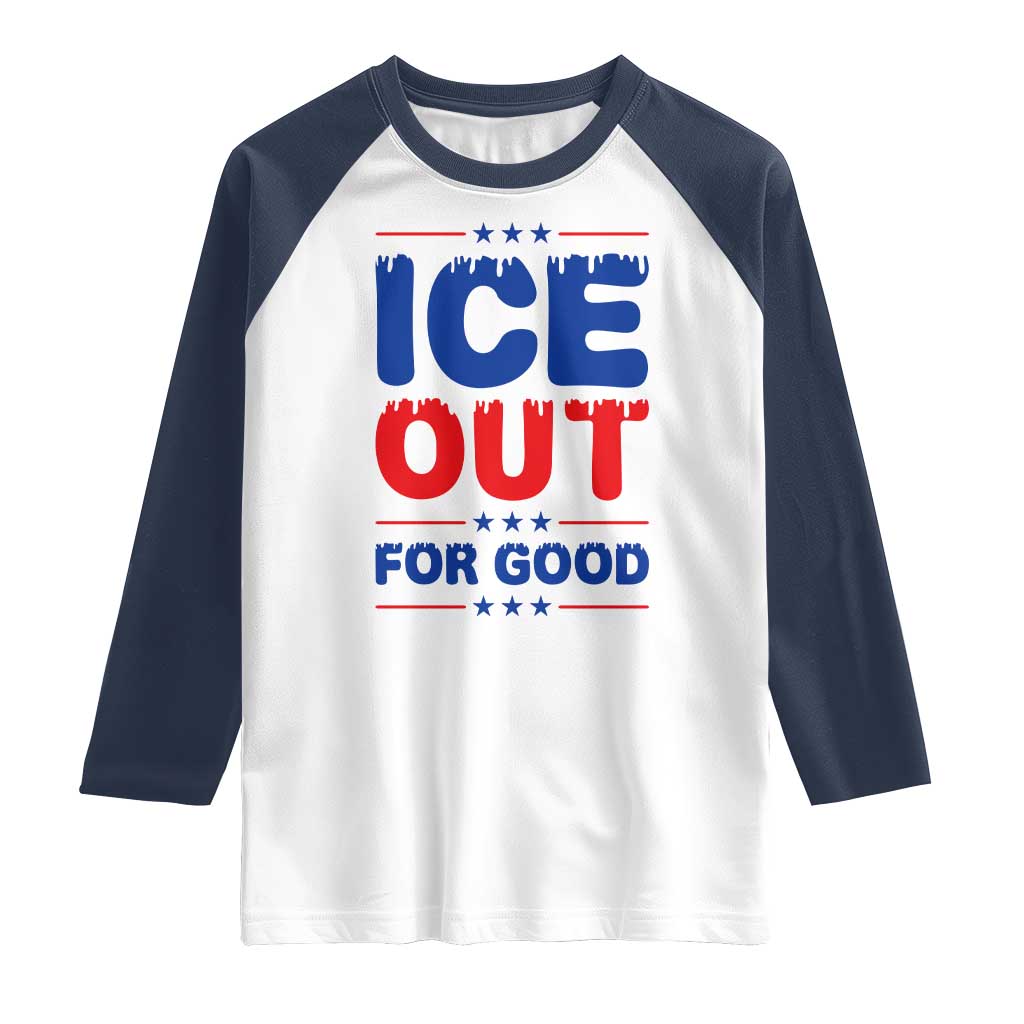 Ice Out For Good Protest Raglan Shirt Justice Against Ice Political Resistance TS02 White Navy Print Your Wear