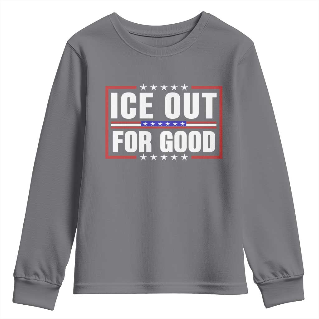 Ice Out For Good Patriotic Protest Youth Sweatshirt Justice Resistance Red White and Blue TS02 Charcoal Print Your Wear