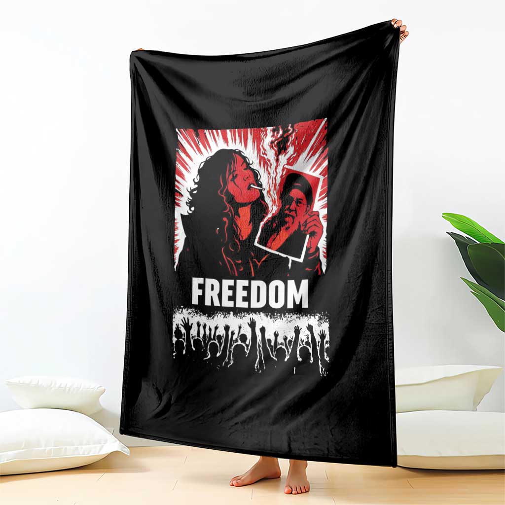 Freedom Iran Women Revolution 2026 Throw Blanket Lighting Cigarette with Burning Portrait Graphic TS02 Print Your Wear