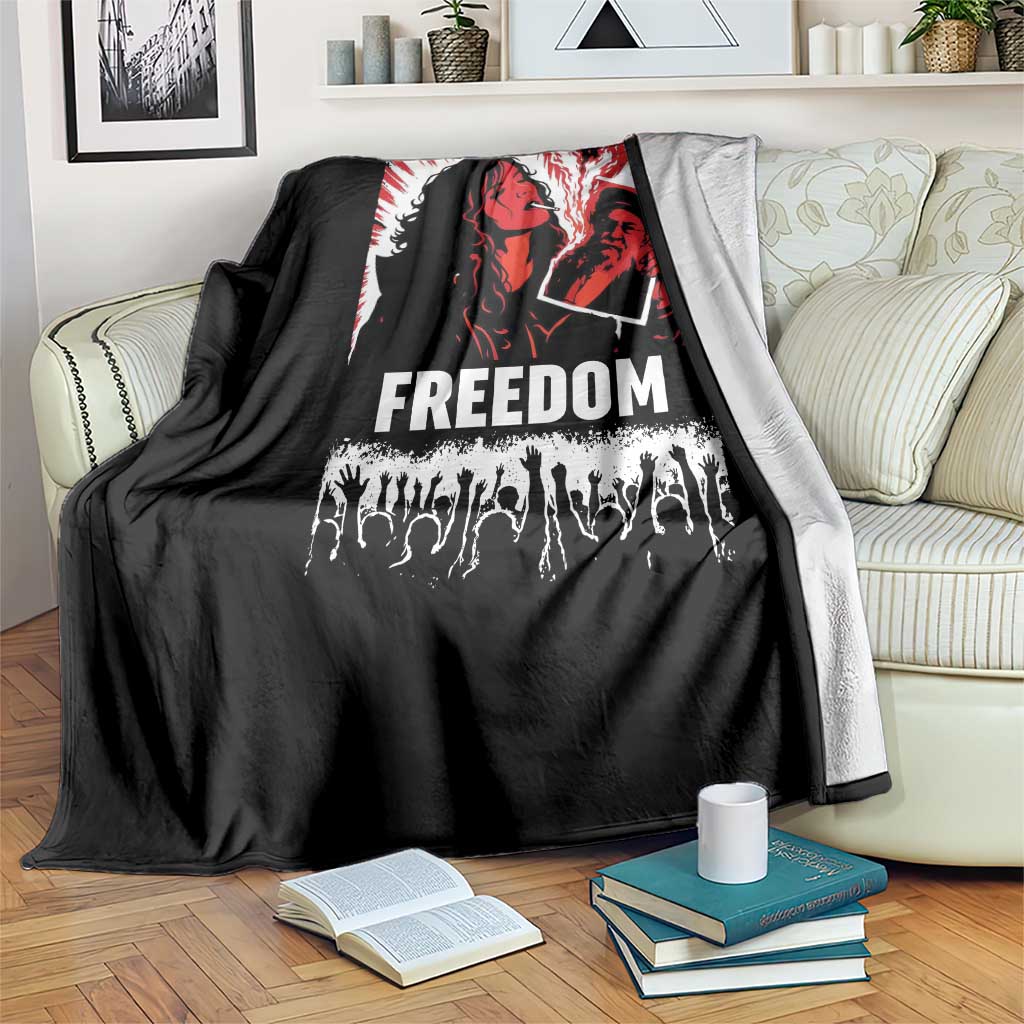 Freedom Iran Women Revolution 2026 Throw Blanket Lighting Cigarette with Burning Portrait Graphic TS02 Print Your Wear